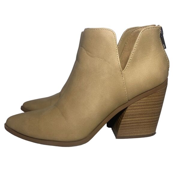 SODA Women's Chunky Heel Tan Beige Ankle Boots Booties Size 6.5 Pointed Toe Zip - Picture 5 of 13